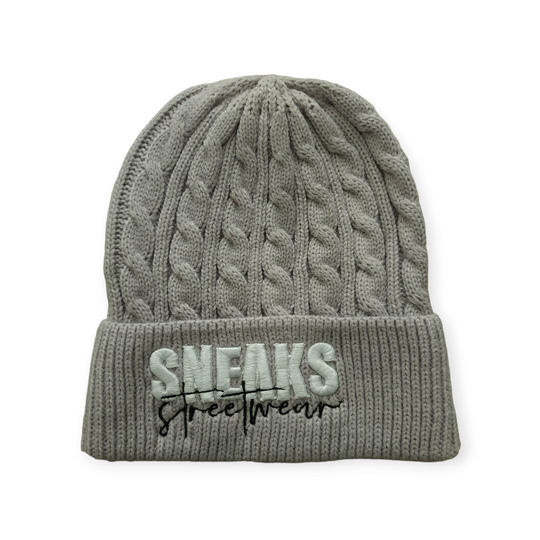 Sneaks Streetwear Basic 3D Logo Grey Beanie Hat
