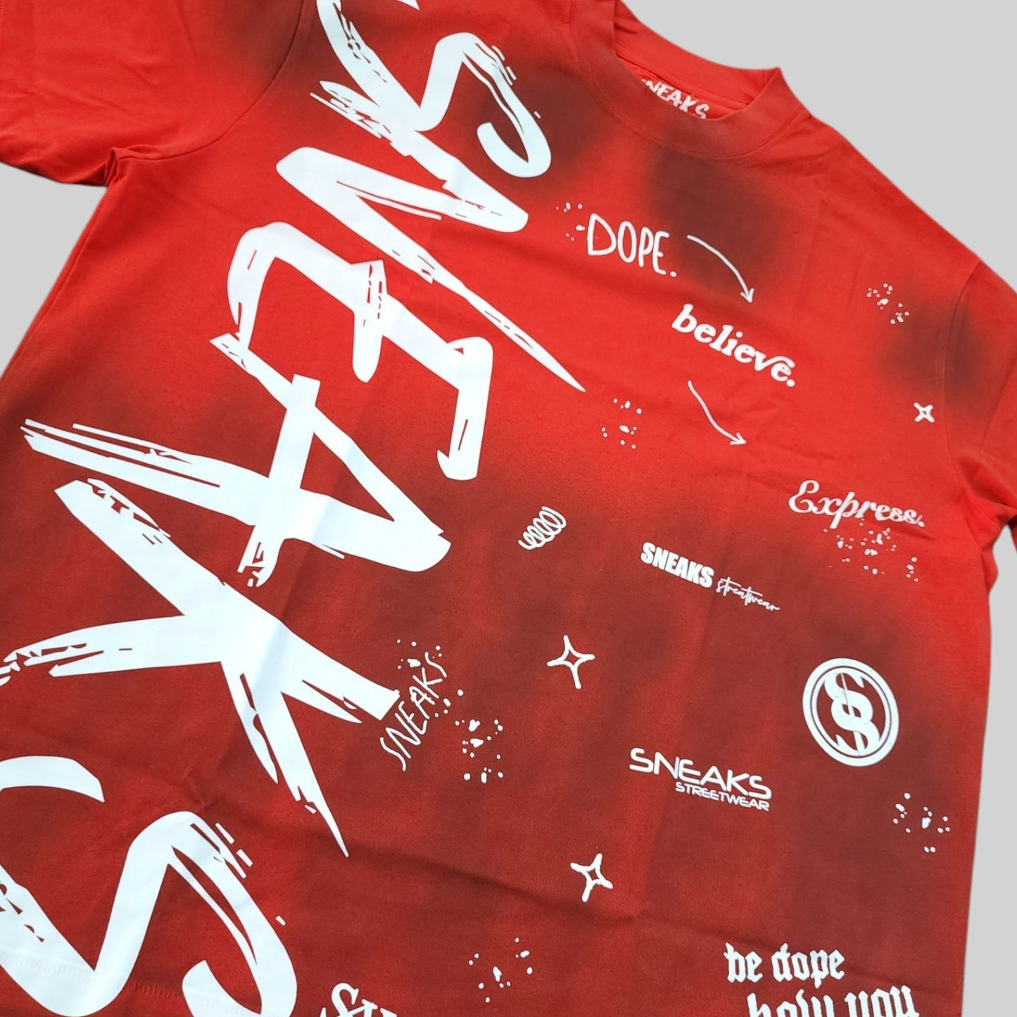 Sneaks Streetwear All Over Logo Oversized Red Graphic T-shirt - Sneaks Streetwear