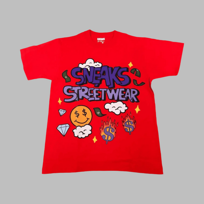 Sneaks Streetwear Maximalist Red Graphic T-shirt