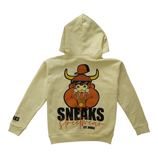 Sneaks Streetwear Big Bull Logo Oversized Cream Hoodie - Sneaks Streetwear