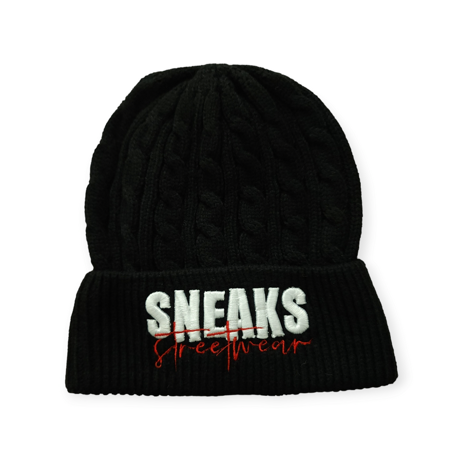 Sneaks Streetwear Basic 3D Logo Black Beanie Hat
