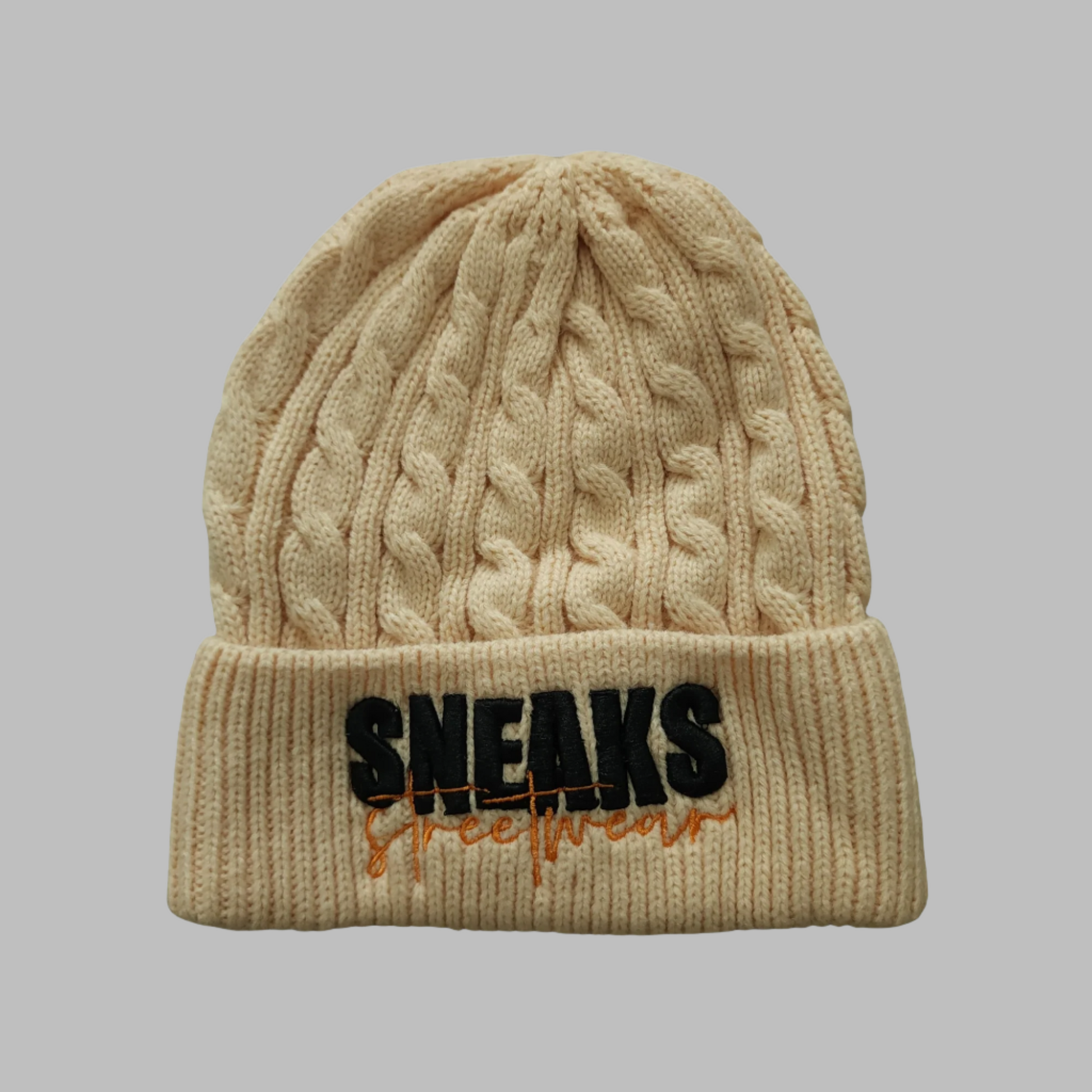 Sneaks Streetwear Basic 3D Logo Cream Beanie Hat