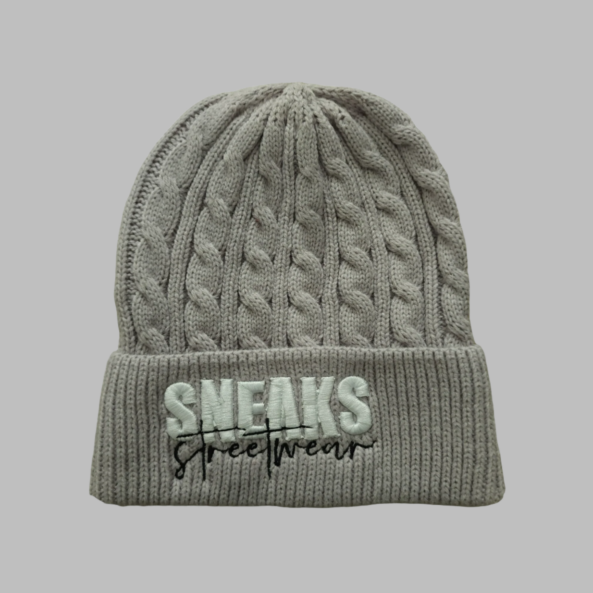 Sneaks Streetwear Basic 3D Logo Grey Beanie Hat