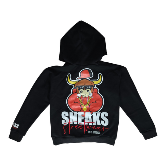 Sneaks Streetwear Big Bull Logo Oversized Black Hoodie - Sneaks Streetwear