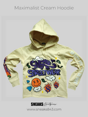 Sneaks Streetwear Maximalist Raw Hem Cream Graphic Hoodie