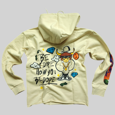 Sneaks Streetwear Maximalist Raw Hem Cream Graphic Hoodie