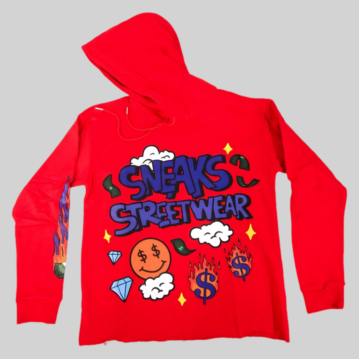 Sneaks Streetwear Maximalist Raw Hem Crop Red Graphic Hoodie