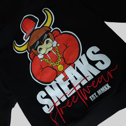 Sneaks Streetwear Big Bull Logo Oversized Black Hoodie