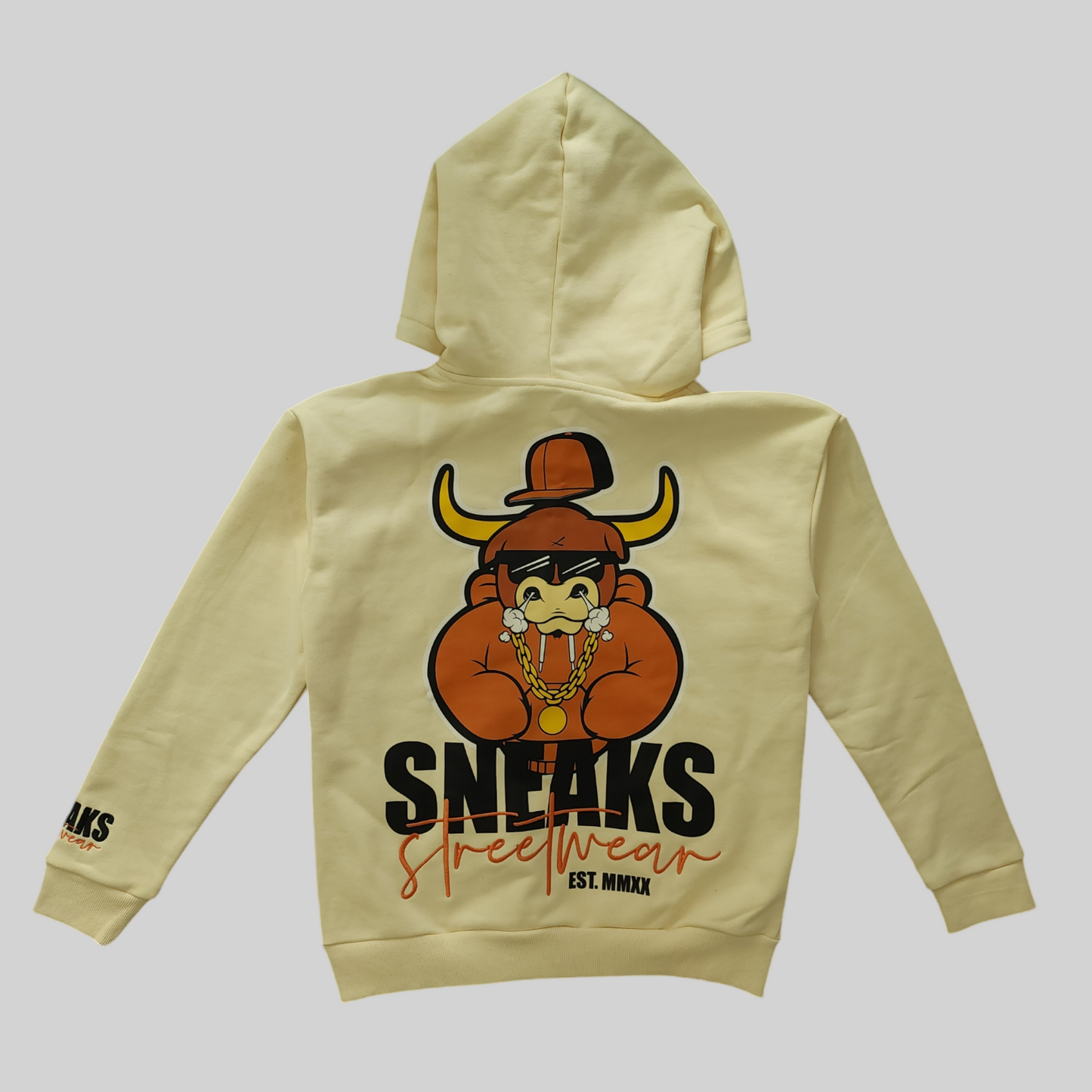 Sneaks Streetwear Big Bull Logo Oversized Cream Hoodie