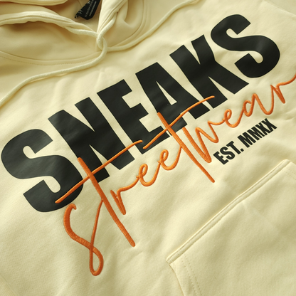 Sneaks Streetwear Big Bull Logo Oversized Cream Hoodie