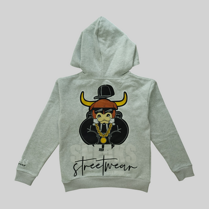 Sneaks Streetwear Big Bull Logo Oversized Grey Hoodie