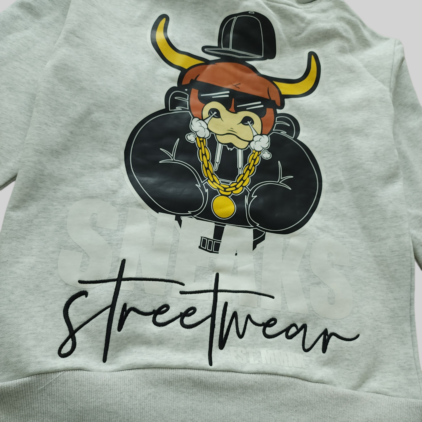 Sneaks Streetwear Big Bull Logo Oversized Grey Hoodie