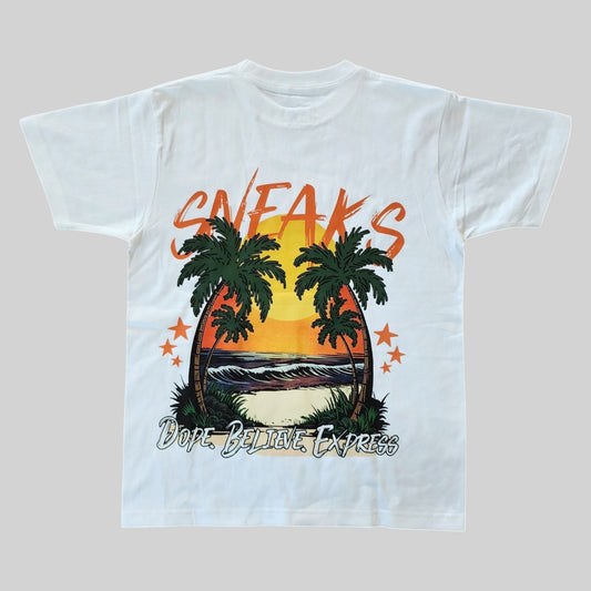 Sneaks Streetwear Island Vibes White Graphic T-shirt