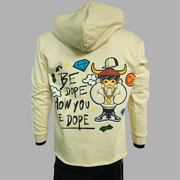 Sneaks Streetwear Maximalist Raw Hem Cream Graphic Hoodie