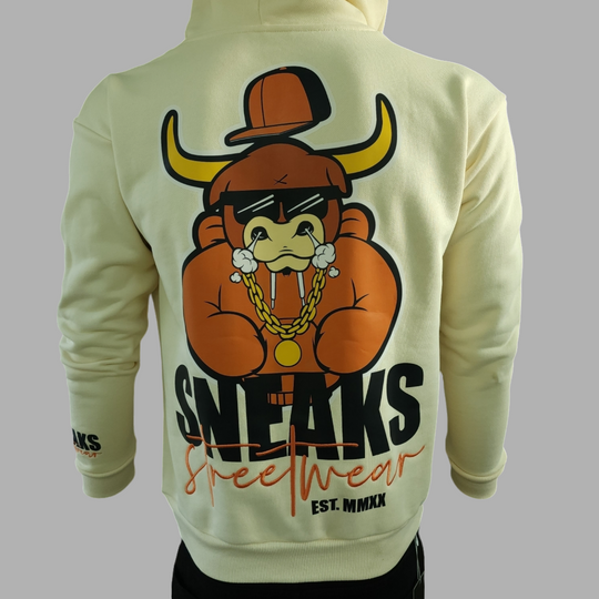 Sneaks Streetwear Big Bull Logo Oversized Cream Hoodie