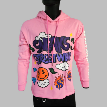 Sneaks Streetwear Maximalist Raw Hem Crop Pink Graphic Hoodie