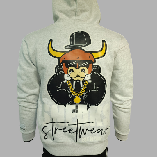 Sneaks Streetwear Big Bull Logo Oversized Grey Hoodie