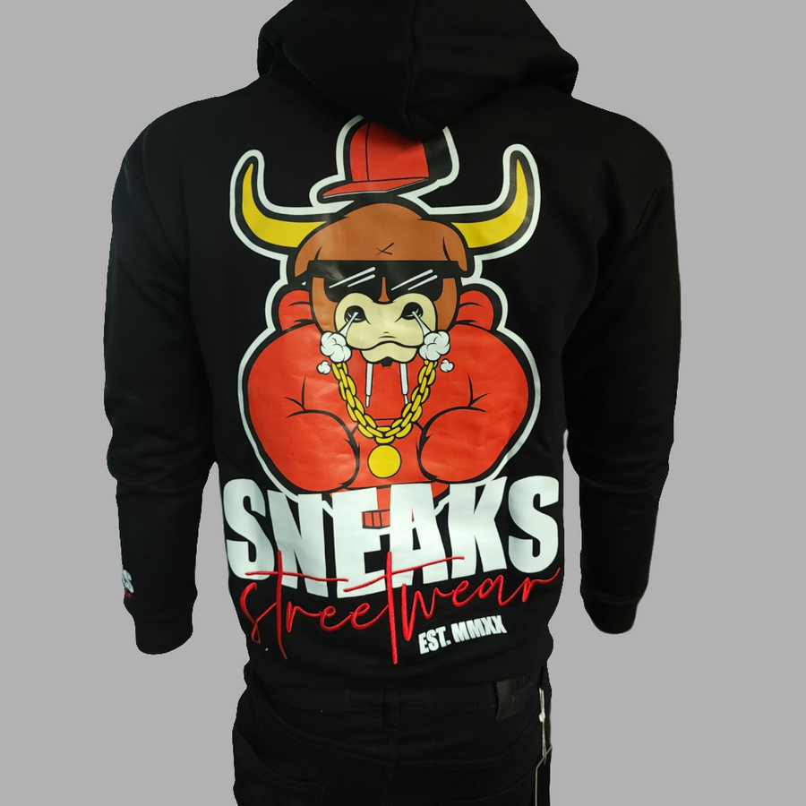 Sneaks Streetwear Big Bull Logo Oversized Black Hoodie