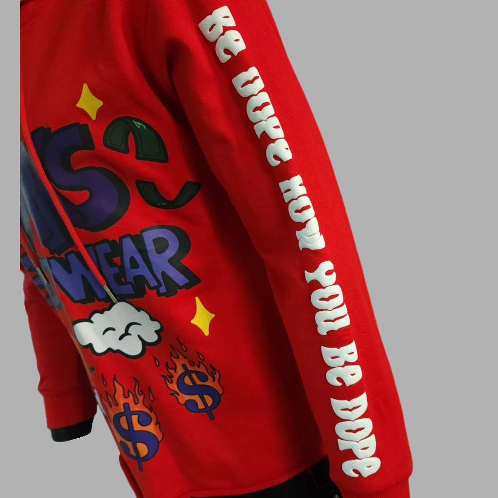 Sneaks Streetwear Maximalist Raw Hem Crop Red Graphic Hoodie