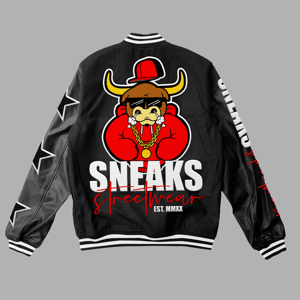 Big Bull Energy Varsity Jacket (Black) - The Sneaks Streetwear Brand