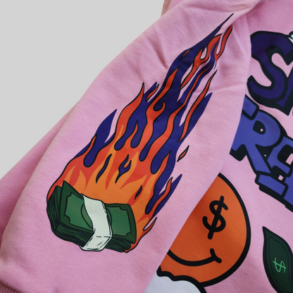 Sneaks Streetwear Maximalist Raw Hem Crop Pink Graphic Hoodie