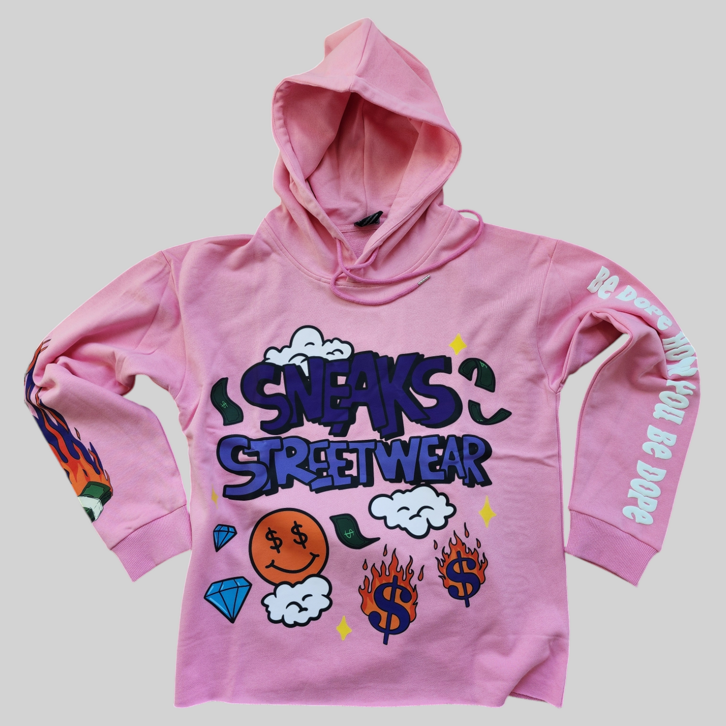 Sneaks Streetwear Maximalist Raw Hem Crop Pink Graphic Hoodie