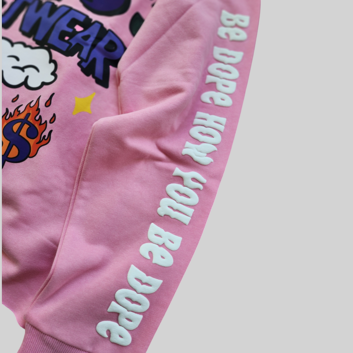 Sneaks Streetwear Maximalist Raw Hem Crop Pink Graphic Hoodie