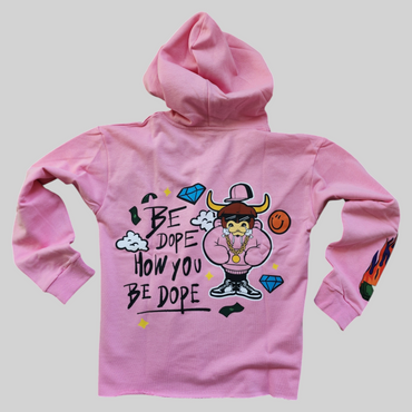 Sneaks Streetwear Maximalist Raw Hem Crop Pink Graphic Hoodie