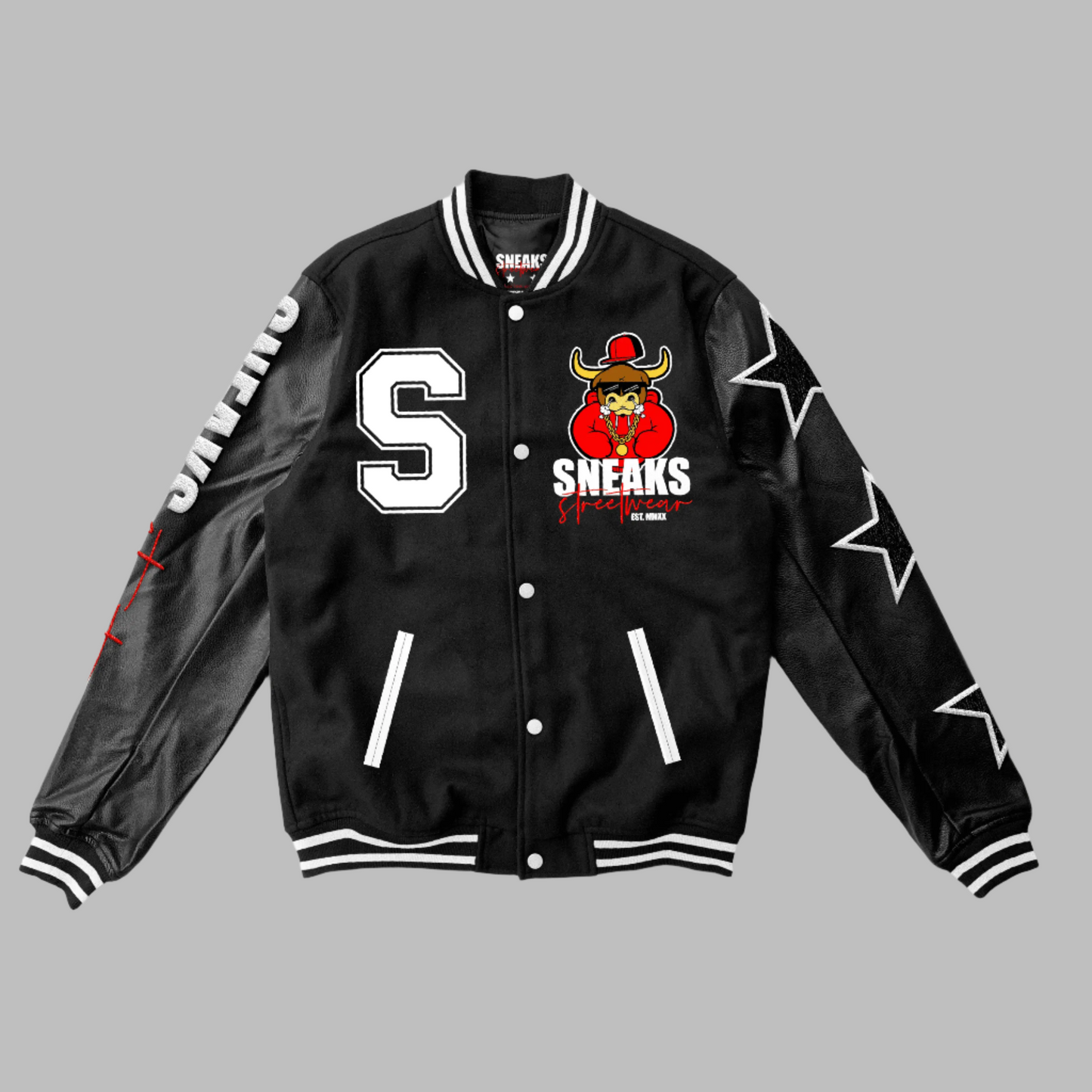 Big Bull Energy Varsity Jacket (Black) - The Sneaks Streetwear Brand